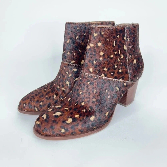 Madewell Rosie Ankle Boot Leopard Print Calf Hair Leather Brown Zipper Size 6.5 - Picture 2 of 13